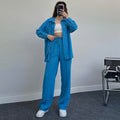 Suit Autumn Winter Long Sleeved Shirt Pleated Elastic Waist Pants Two Piece Set