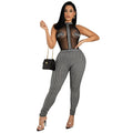 Clothing Summer Club Sleeveless Houndstooth Knitting Threads See-through Jumpsuit