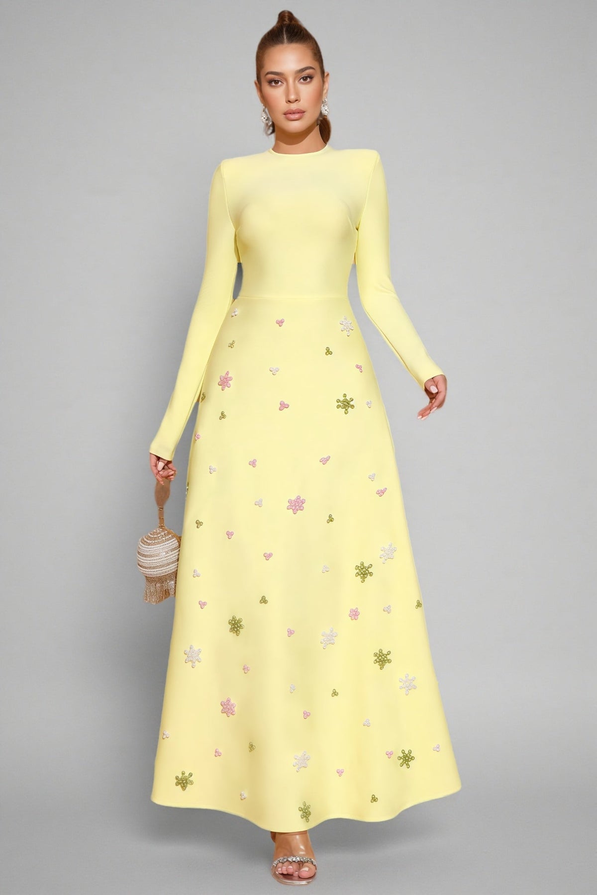 Konka Yellow Beaded Maxi Dress