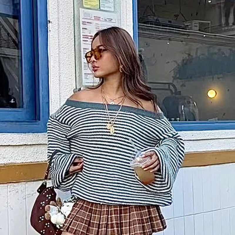 Nura Striped Off-shoulder Sweater