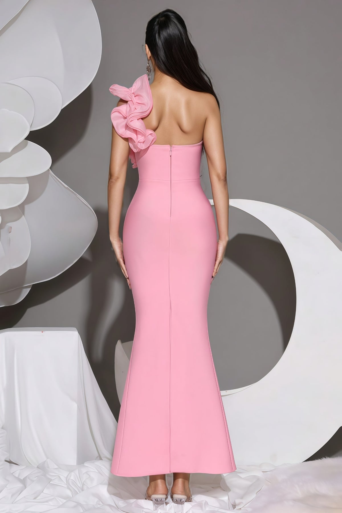 Marigold Pink One Shoulder Bandage Maxi Dress