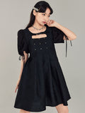 Black Leather Rivet Buckle Dress
