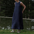 Cotton Linen Maxi Dress Summer French Pastoral Sleeveless Backless Hollow Out Cutout Niche Loose Maxi Dress