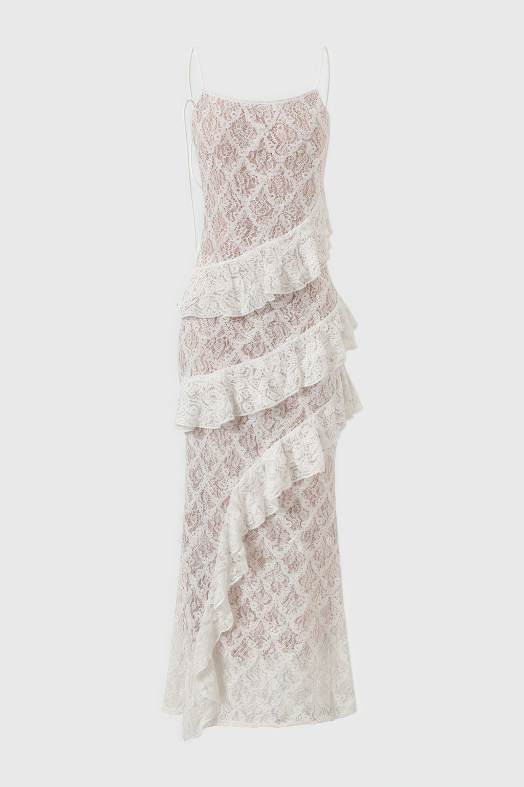 Nevah White Lace Frill Maxi Dress