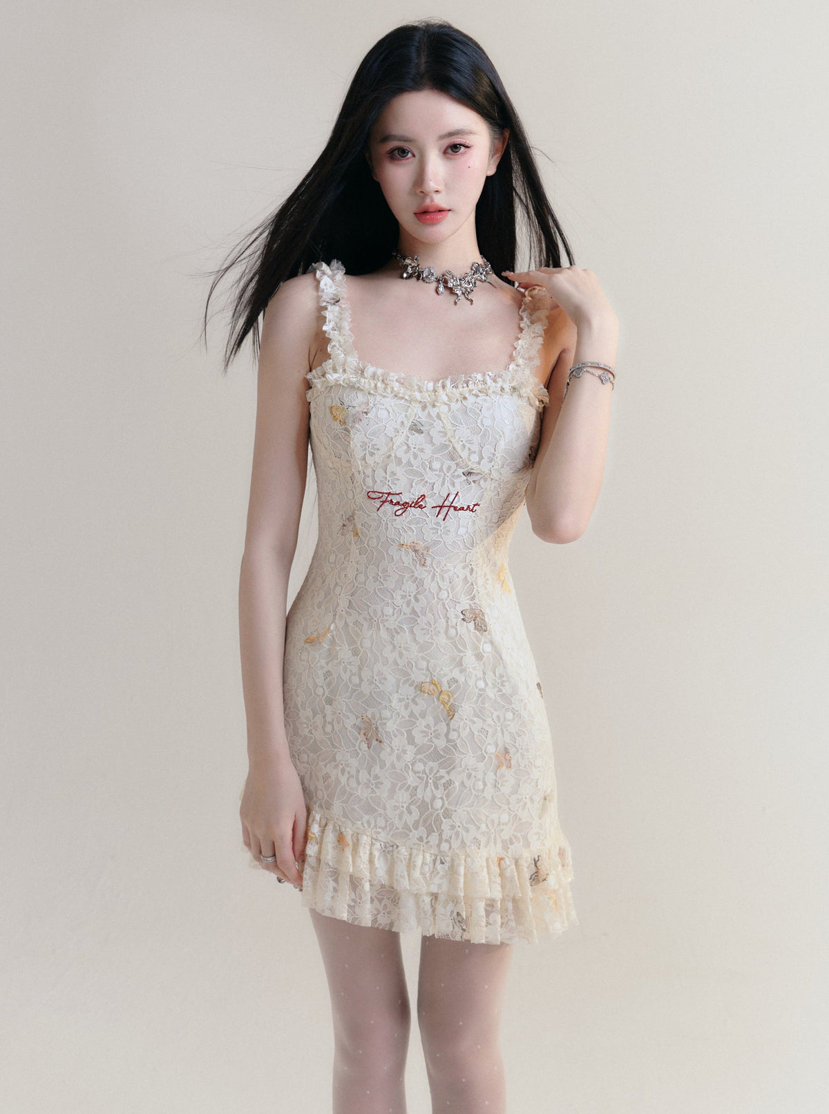 -inspired Lace Mini Dress With Ruffle Trim