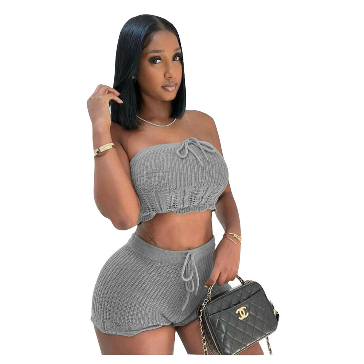Clothing Knitted Tube Top Shorts Two Piece Set