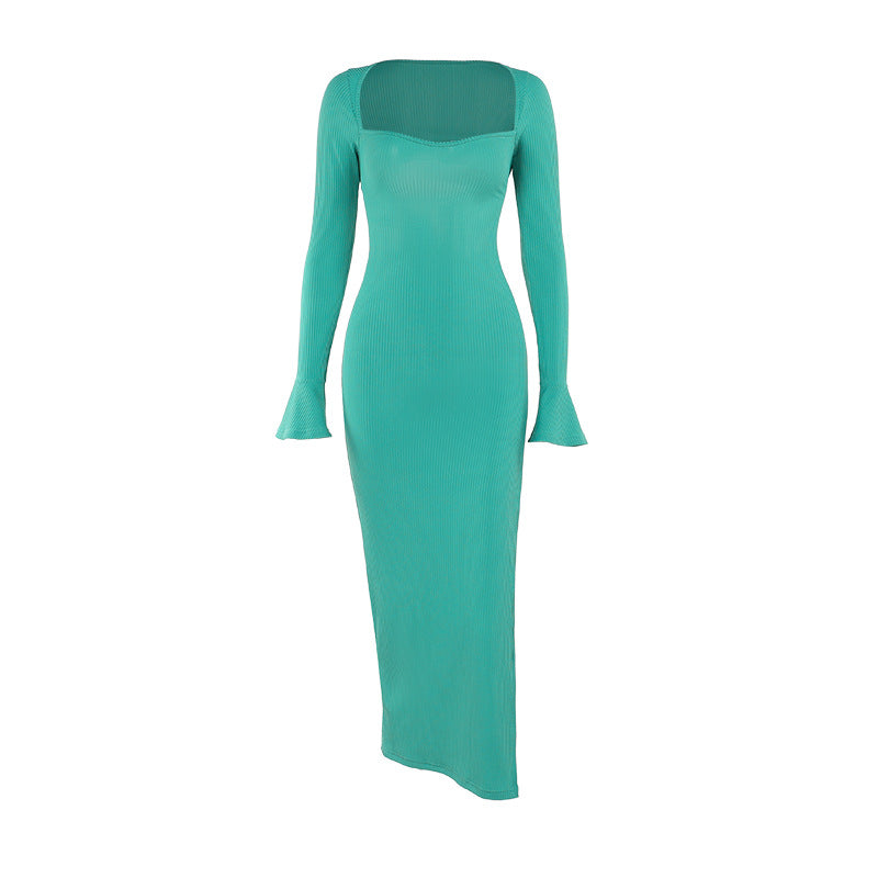 Autumn Maxi Dress Fashionable Slim Fit Lace Up Long Sleeve Dress