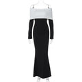 Clothing Autumn Winter Contrast Color Off Shoulder Long Sleeve Waist Slimming Maxi Dress