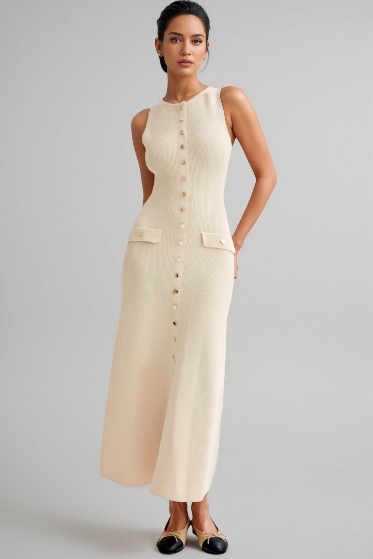 Leli Sleeveless Button Down Maxi Dress