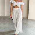Summer Pants Set Ruffled Stitching Flying Sleeves Jacquard Slit