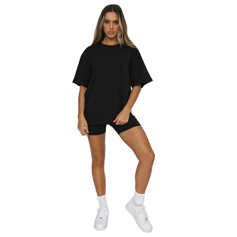 Summer Color Short Sleeve Round Neck Pullover Top Urban Shorts Suit