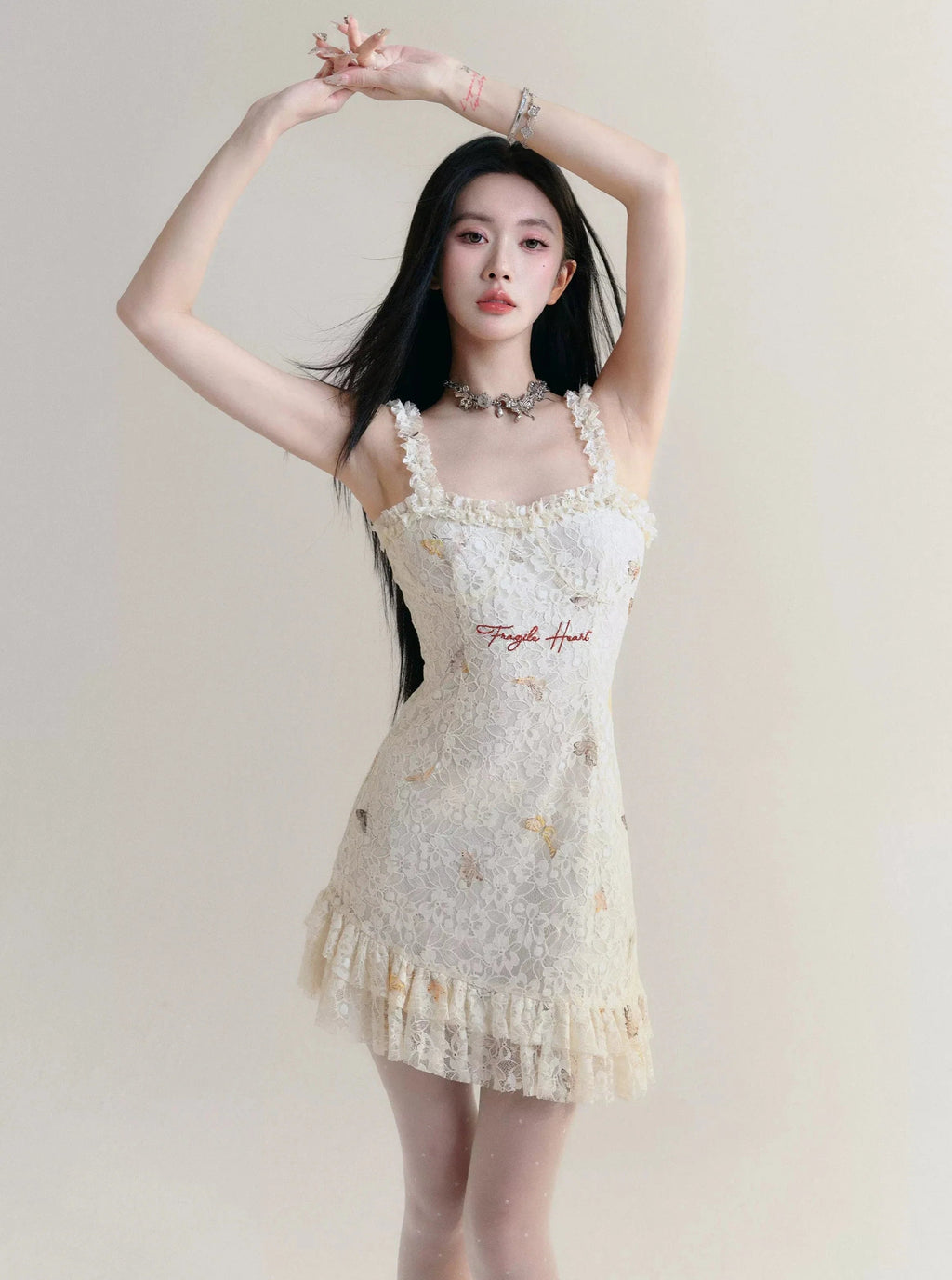 -inspired Lace Mini Dress With Ruffle Trim