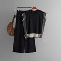 Suit Striped Patchwork Round Neck Loose Two Piece Dress of Knitted Sweater High Waist Straight Wide Leg Pants