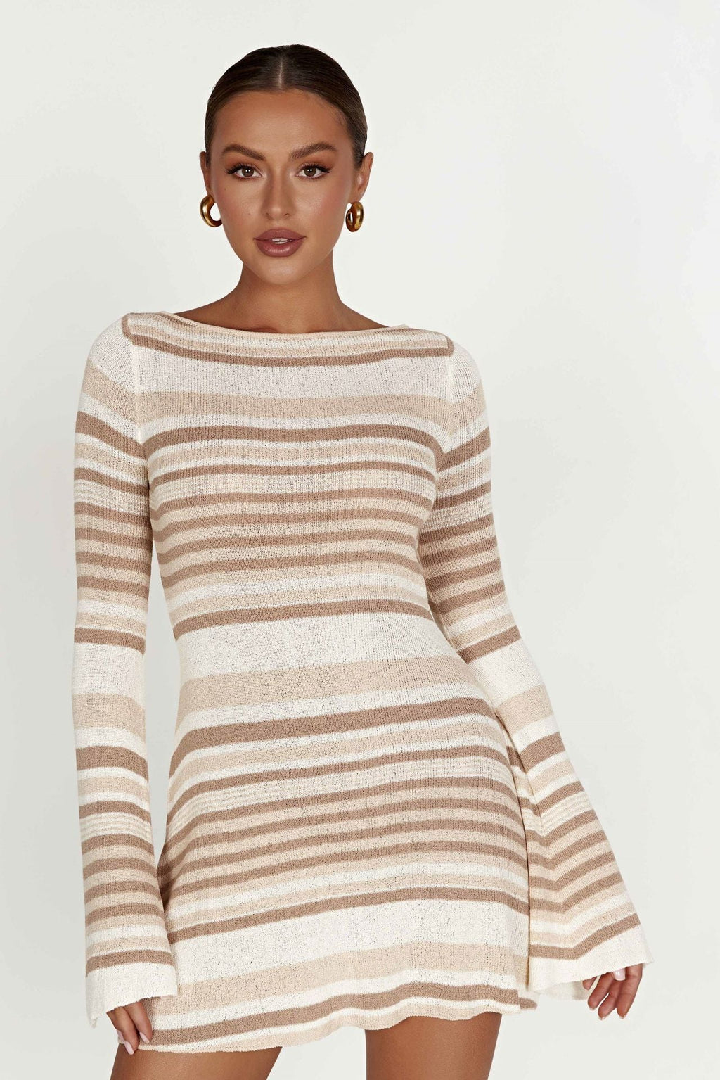 Bell Sleeve Color Block Stripe Knit Sweater Dress