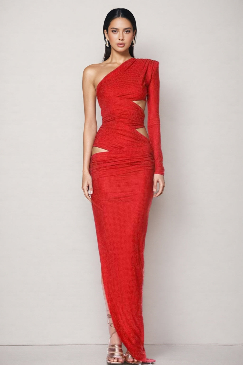 Pascal One Shoulder Red Cutout Maxi Dress