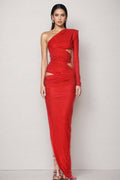 Pascal One Shoulder Red Cutout Maxi Dress