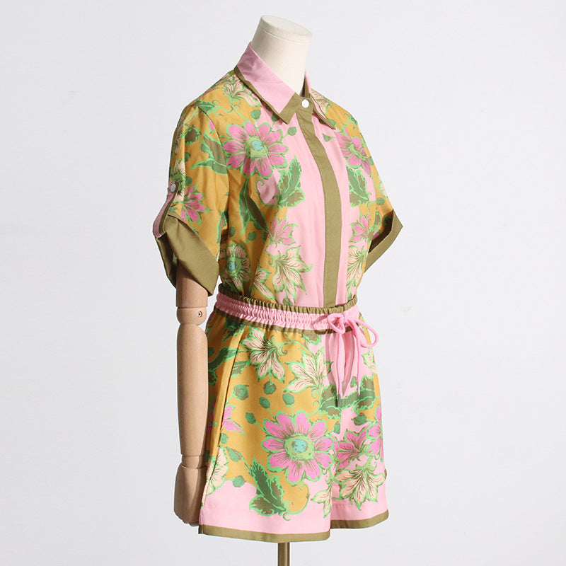 Summer Unique Print Design Shirt Top Shorts Suit Two Piece Suit