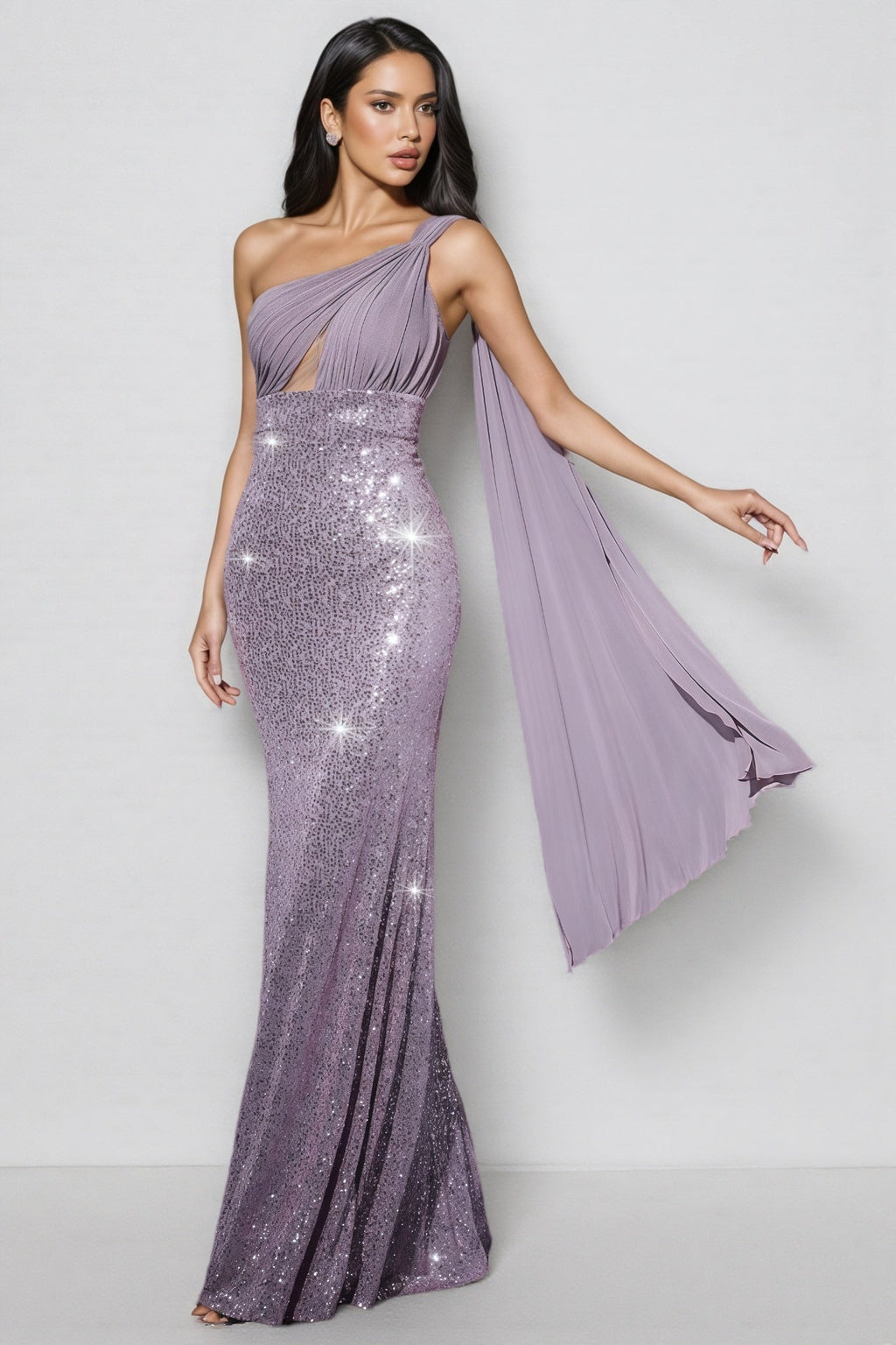Nani Purple Sequin Fishtail Maxi Dress