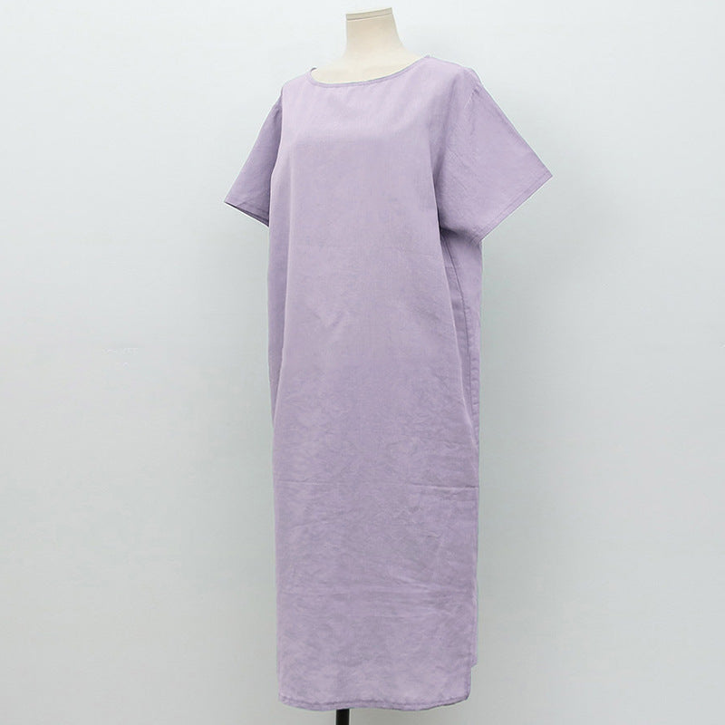 Spring Summer Dress Cotton Linen Niche Clothing Cotton Short Sleeve Simple Loose Maxi Dress