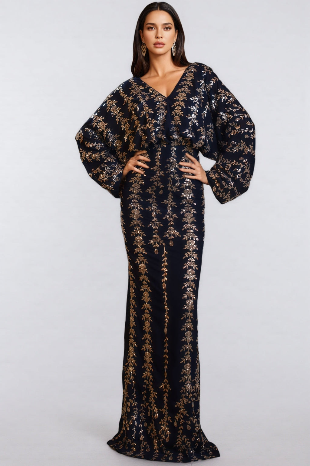 Mereke V-neck Hip Wrap Sequin Maxi Dress
