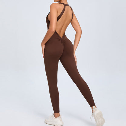 Back Buckle Yoga Jumpsuit Peach Hip Backless Sports Quick Drying One Piece Fitness Jumpsuit
