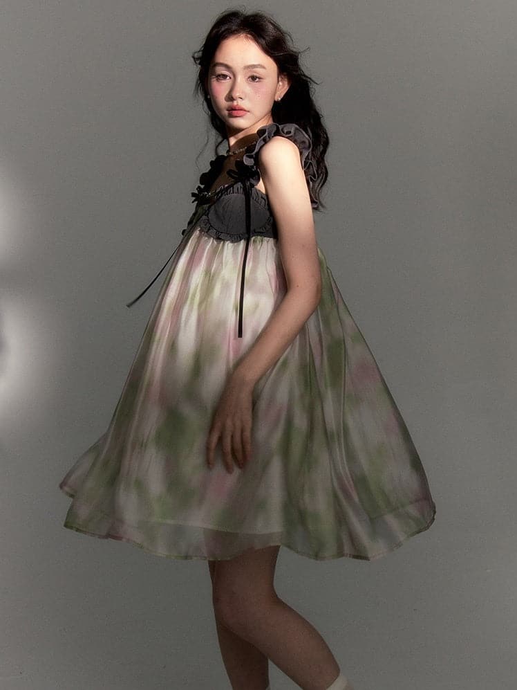 Chiffon Puffy Dress With Frill Straps