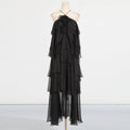 Lady Patchwork Ruffled Maxi Dress Early Spring Halter Backless Design Maxi Dress
