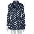 Wear Waist White Polka Dot Draped Skirt Set Long Sleeve Cardigan Zipper Top Skirt Two Piece Sets