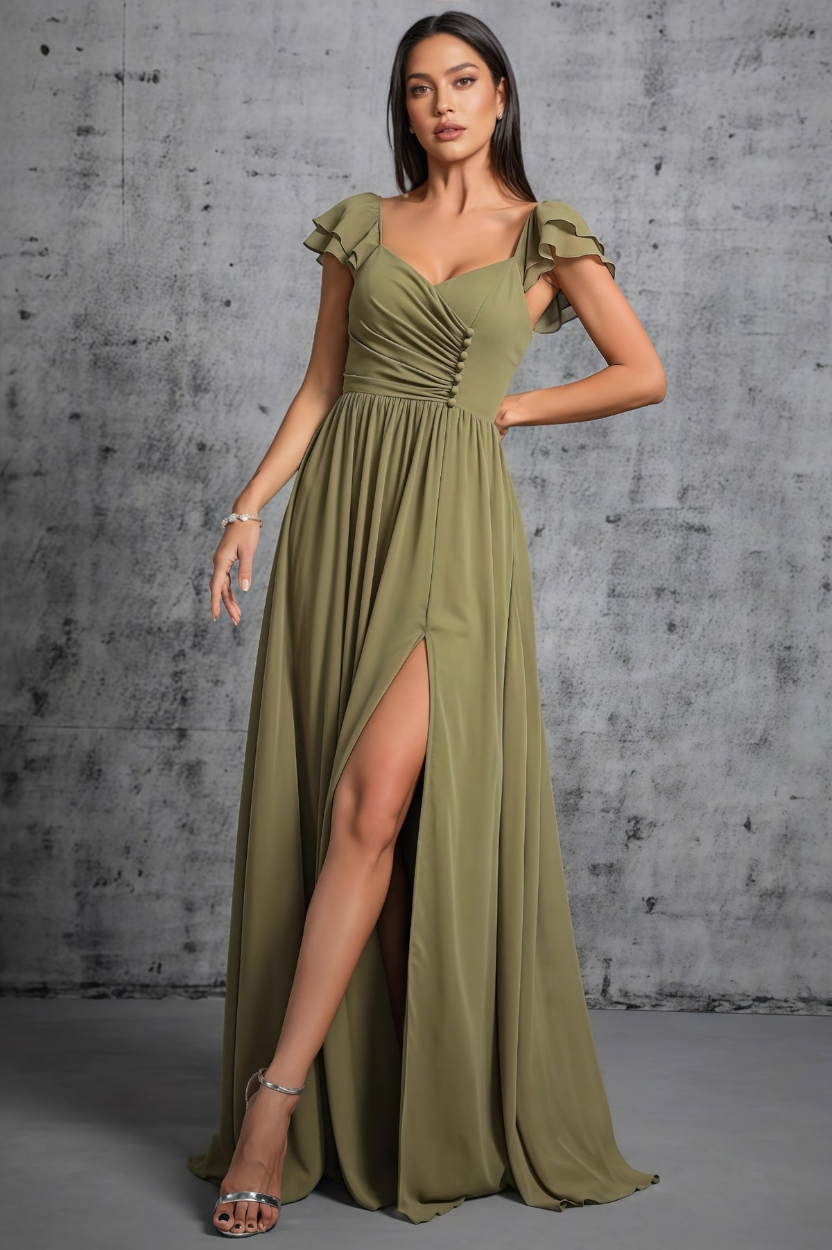Kendra Green Split Front Tie Front Maxi Dress