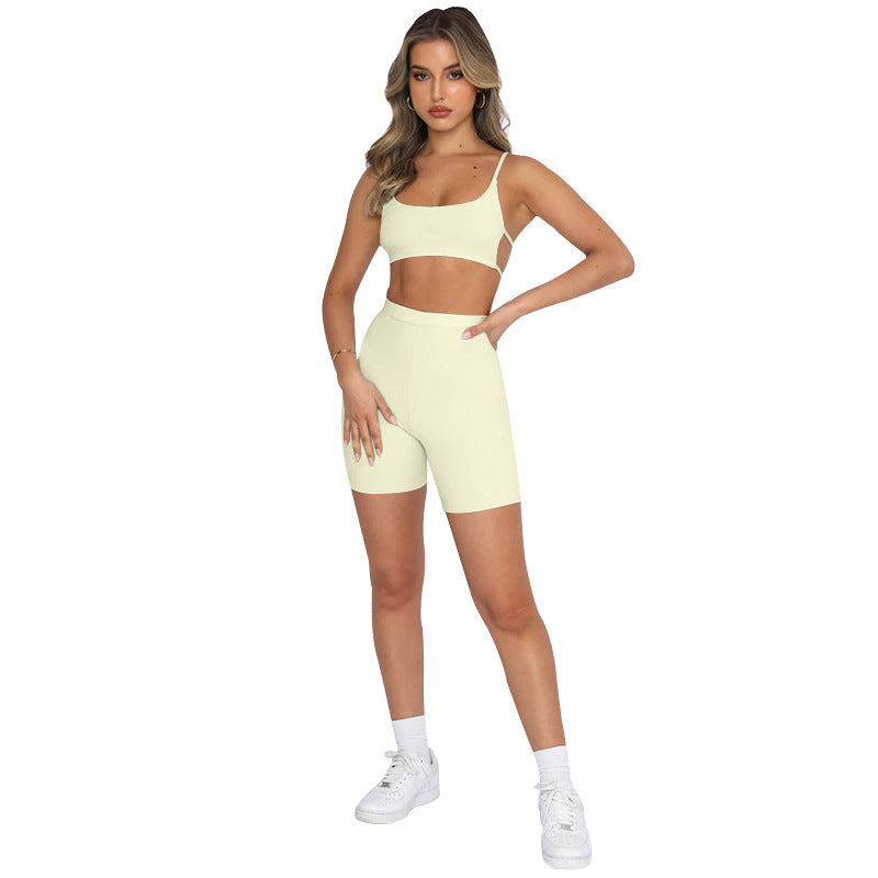Summer Color Sling Backless Top Clothing Sports Shorts Suit