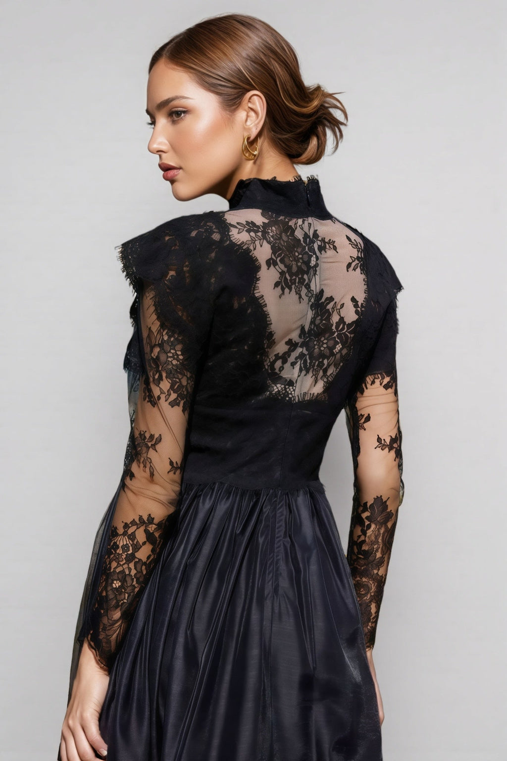 Milda Black Lace Stitching Maxi Dress