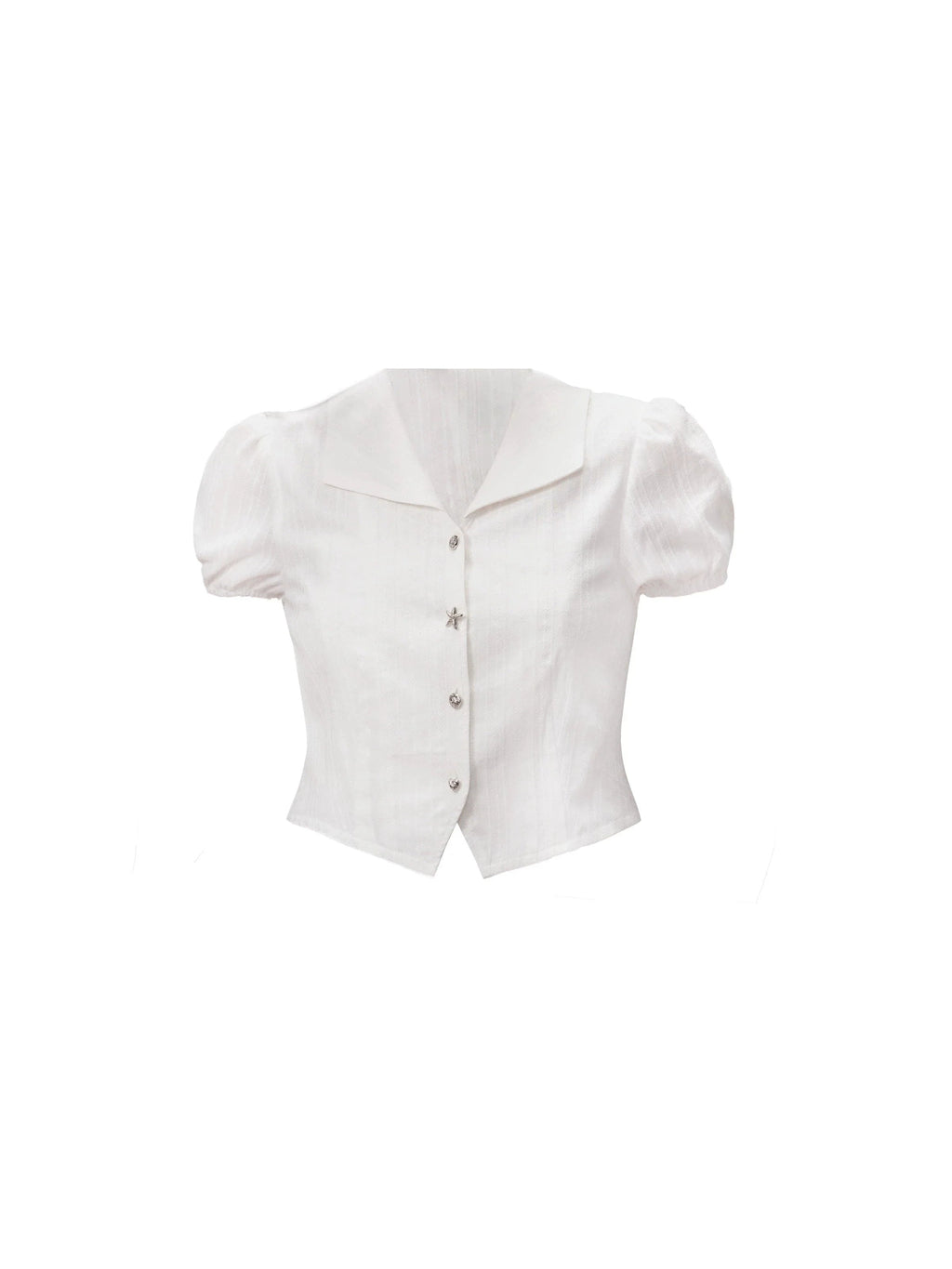 Ethereal Elegance Two-piece Set: Puff Sleeve Crop Blouse & Tiered Lace Midi Skirt - Pure White