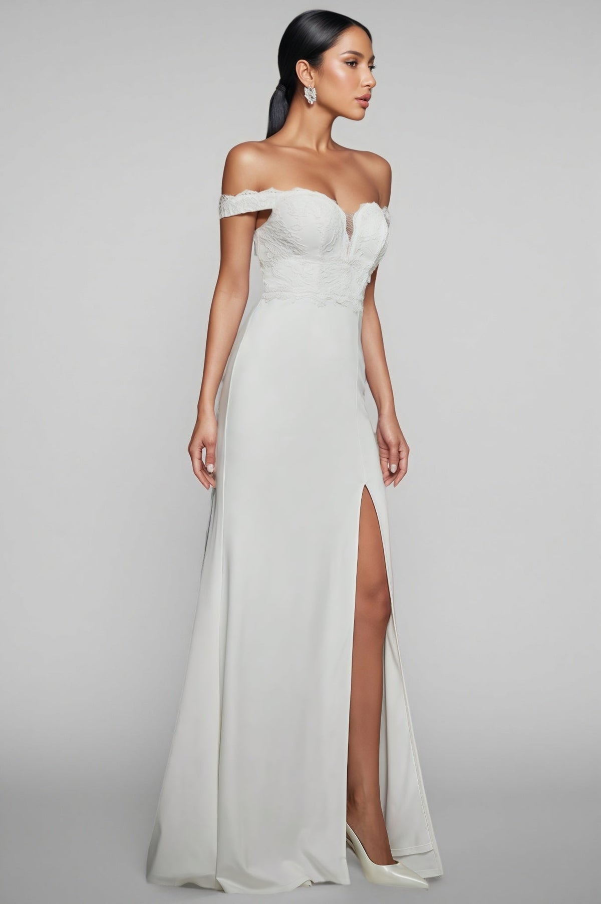 Mira White One Shoulder Split Maxi Dress