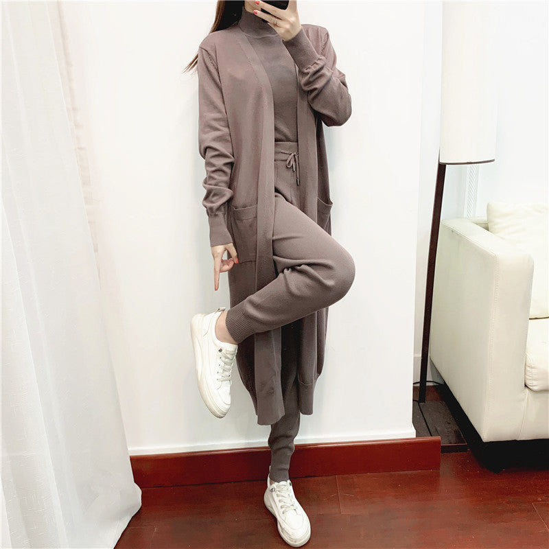 Autumn Fashionable Graceful Sets Clothing Western Youthful Looking Knitted Cardigan Vest Pants Three Piece Set