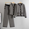 Black – Knit Vest Cardigan Three Piece Set