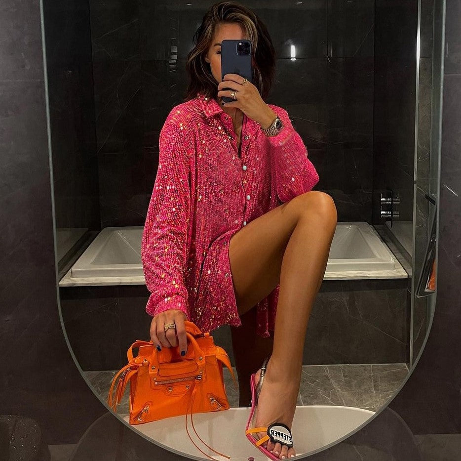Spring Summer New Clothing Color Sequ Set Shirt Underwear Straight-leg Pants