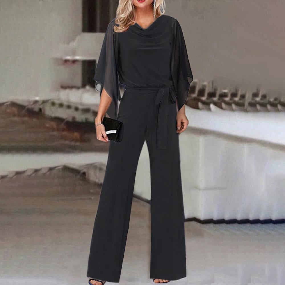 Summer Color High Waist Lace Up Jumpsuit Straight Leg Pants