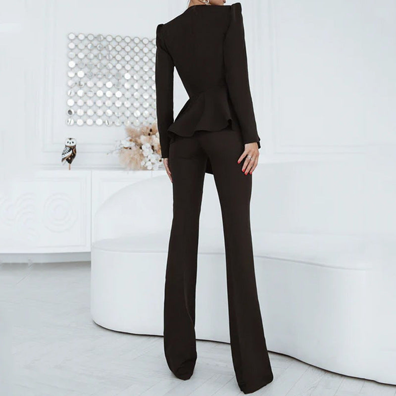 Wear Set Color Blazer Top Straight Two Piece Pants