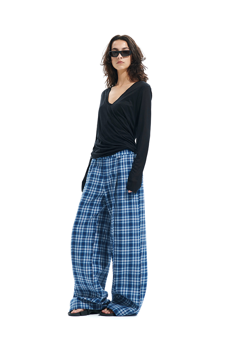 Wide-leg Plaid Pants
