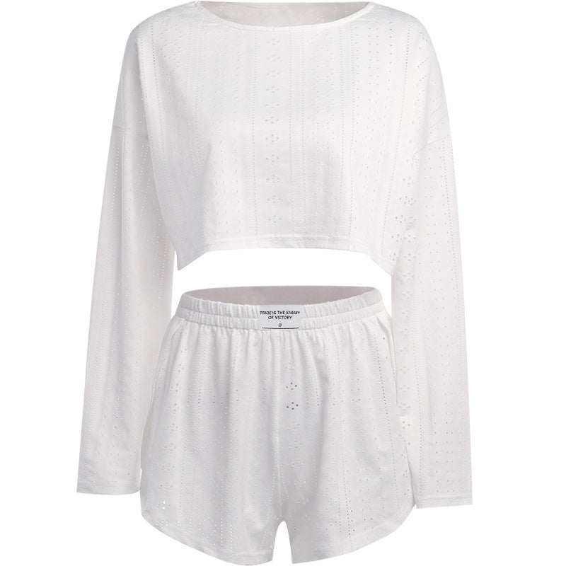 Autumn Simple Slim Fit Loose Pullover Top Shorts Set