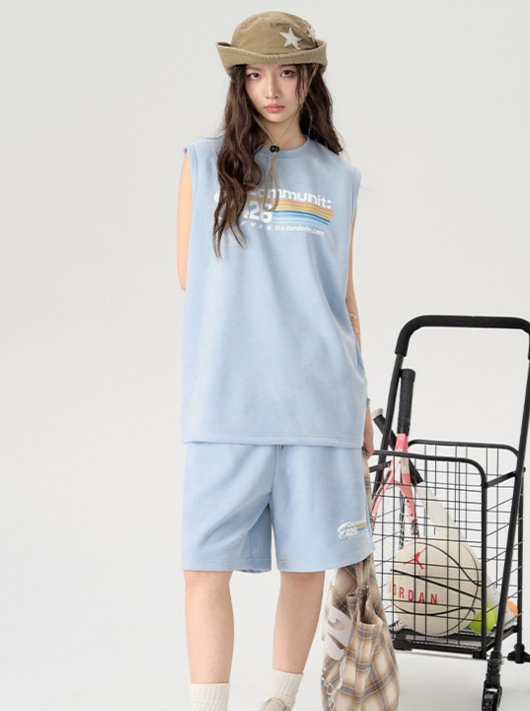 Faux Suede Tank Top and Shorts Set
