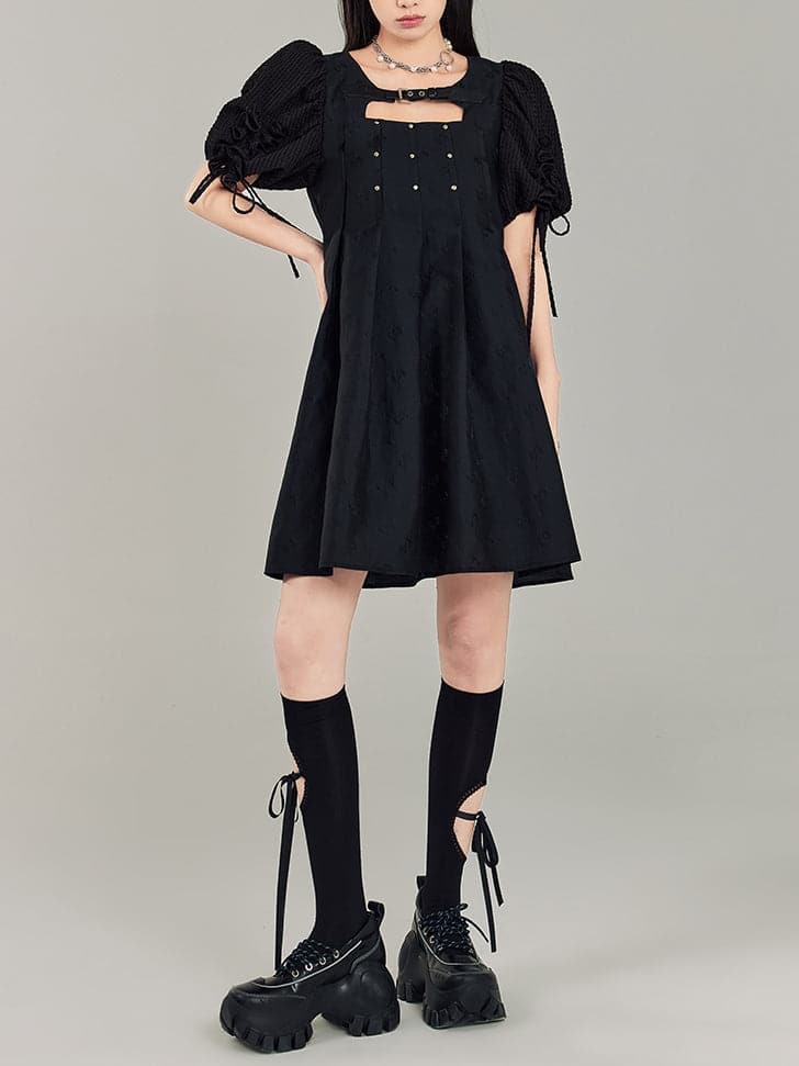 Black Leather Rivet Buckle Dress