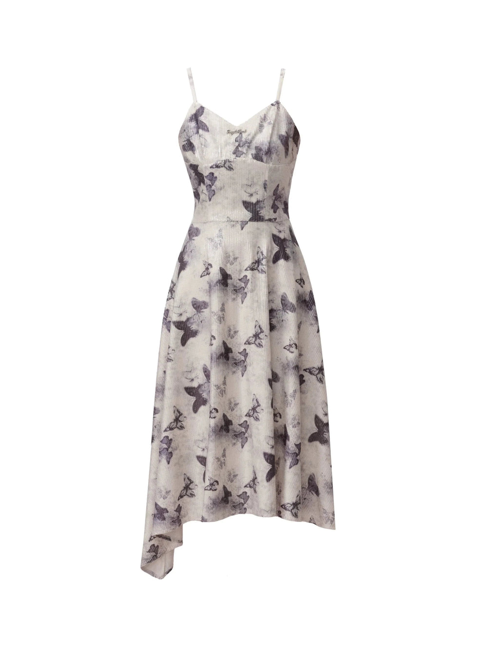 Butterfly Print Spaghetti Strap Dress With Ruffle Hem