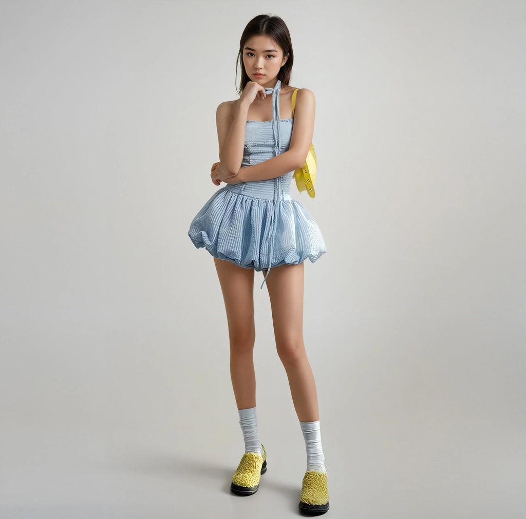 Puff Sleeve Mini Romper Dress