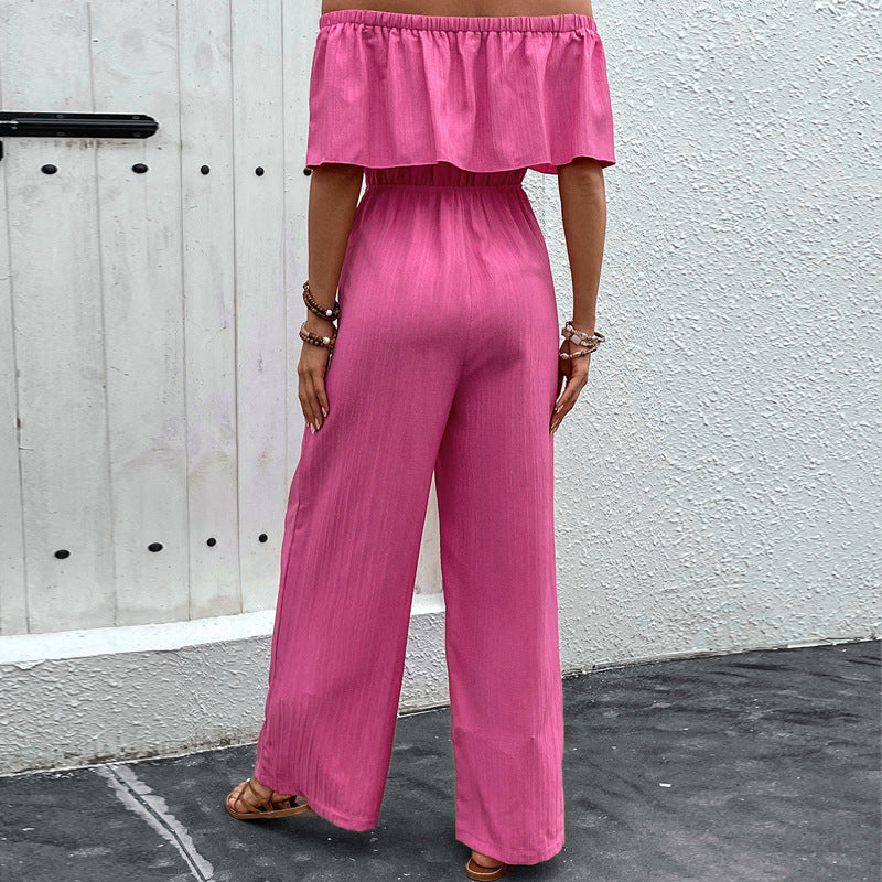Summer Wide Leg Pants Off Shoulder Color Trousers Jumpsuit