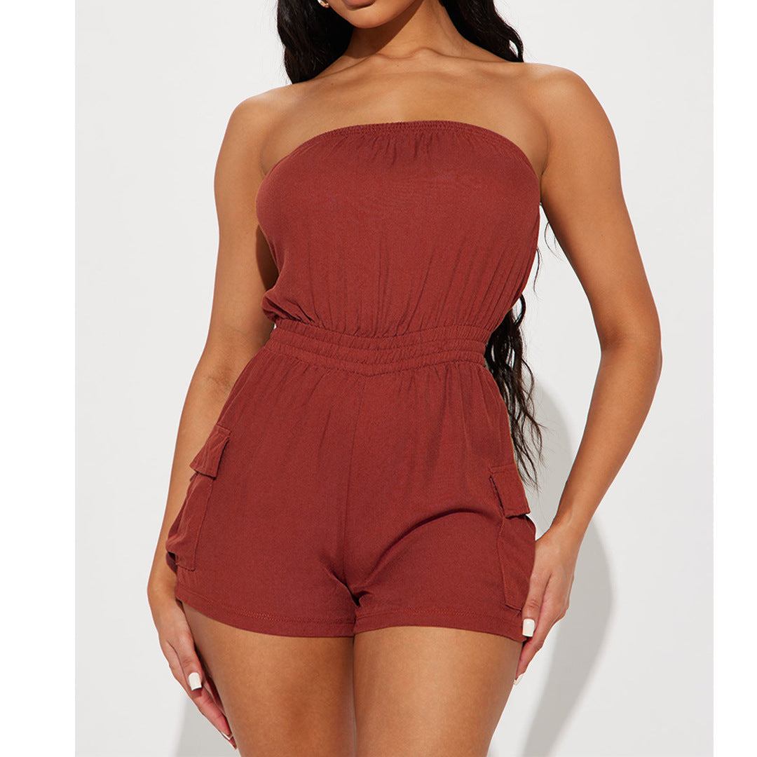 Clothing Comfortable Color Chest Wrapped Organ Pocket Jumpsuit