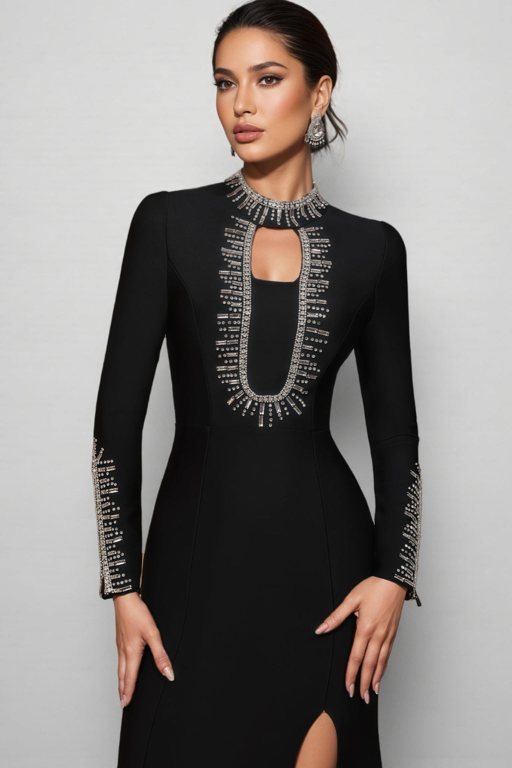 Nyred Black Sequined High Split Maxi Dress
