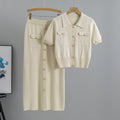 Apricot - Short-sleeve Knitted Cardigan Two Piece Set