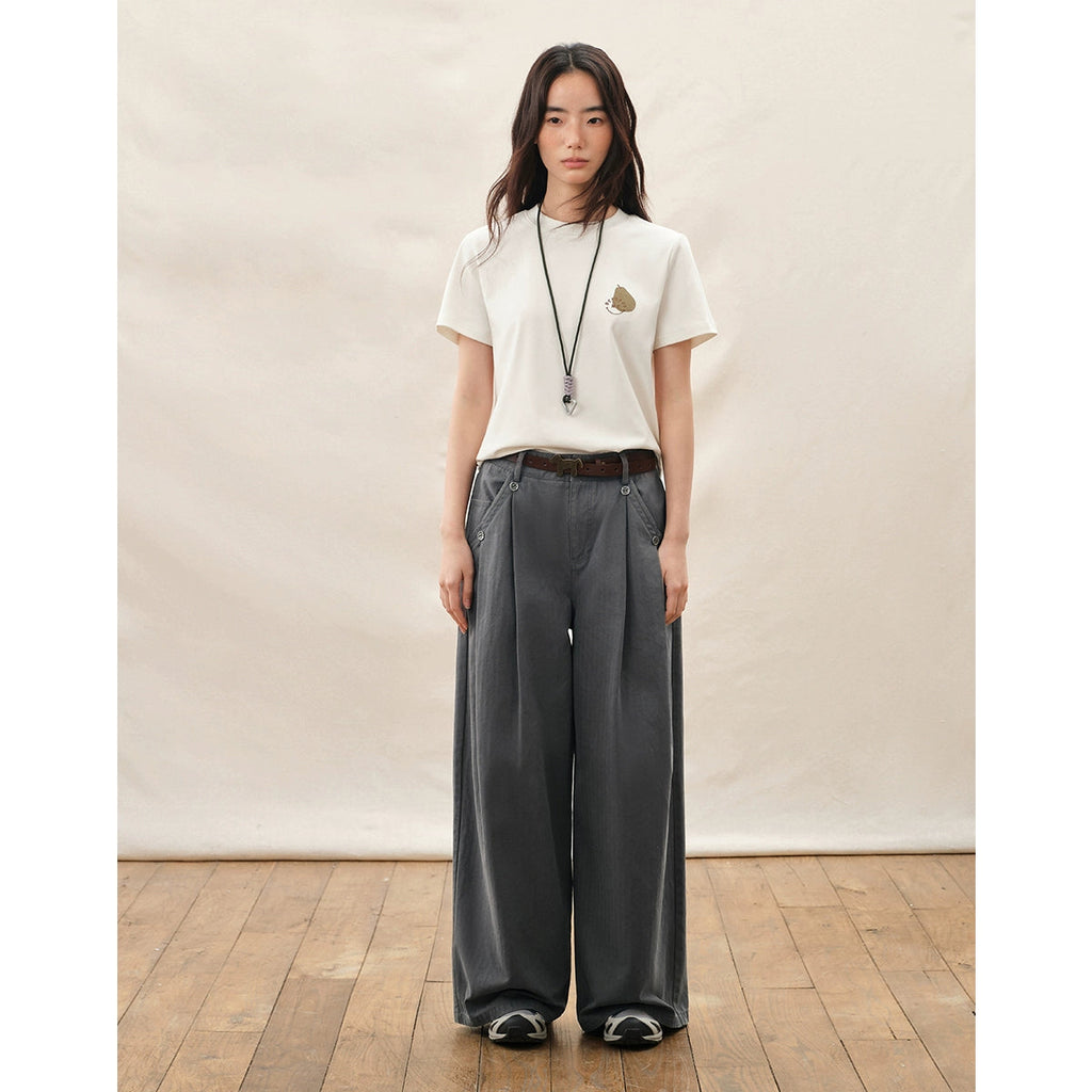 Ivory Wide Leg Pleated Pants