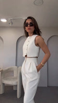 Clothing Spring Summer Sleeveless Vest High Waist Cropped Pants Two Piece Set